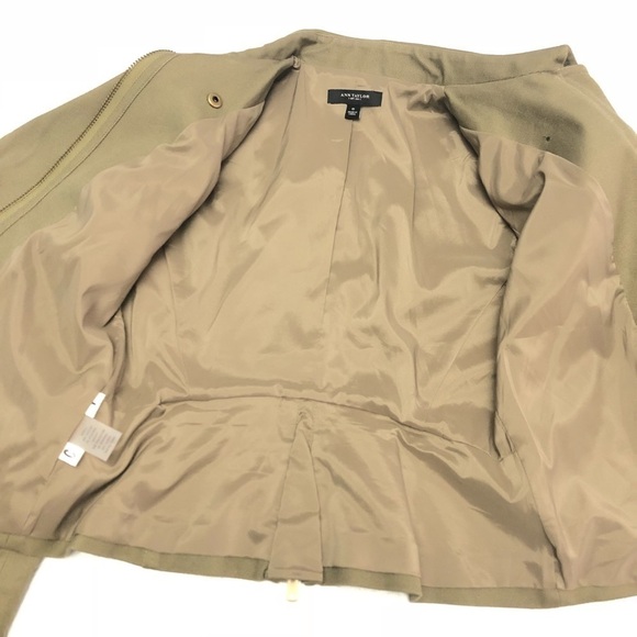 Ann Taylor Olive Heavy Canvas Moto Jacket Asymmetr - Picture 5 of 11